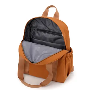 Wasserfester Nylon-Rucksack in Orangebraun mit geblümtem Futter und Innentaschen