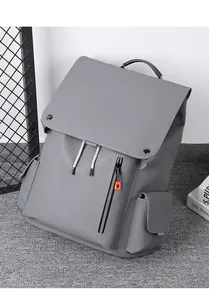 Détails du sac à dos d'affaires gris imperméable avec boucle en métal et poches latérales