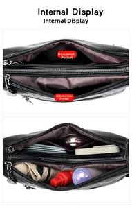 Interior layout of leather handbag showing compartments, ID pocket and hidden side pockets