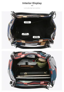 Internal structure of the quilted tote bag showing multiple pockets and large capacity