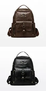 Vues détaillées de sacs à dos en similicuir marron et noir avec rivets et boucles vintage