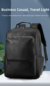 Close-up of the water-repellent lychee texture leather on this business backpack