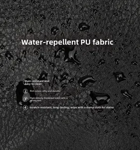 Detailed macro view of water-resistant black PU leather with lychee texture and water drops