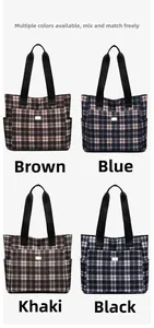 Détails des sacs cabas à carreaux en marron, bleu, kaki et noir pour comparaison