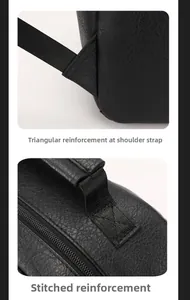 Detail showing triangular reinforcement at shoulder straps and reinforced stitching on leather