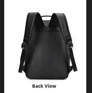 Back view of the leather business backpack showing adjustable straps and reinforced stitching
