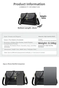 Detailed chart showing black woven leather handbag dimensions 26x16x10cm and inner pockets