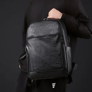 Sac à Dos de Travail pour Homme en Cuir PU Rétro Imperméable Sac pour Ordinateur 14 Pouces Grande Capacité pour Navette Voyage École