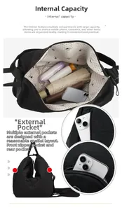 Vue macro de l'intérieur du sac à dos avec nylon imperméable et détails de compartiments