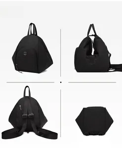 Sac à dos multifonction noir présenté sous quatre angles en tissu nylon résistant
