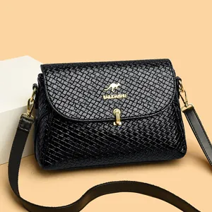 Fashion Women Woven Texture Composite Cowhide Small Square Bag Anti-theft Lock Crossbody Shoulder Bag Handbag Daily Commute Luxury Purse