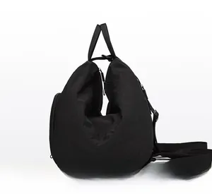 Vue latérale du sac multifonctionnel en nylon noir avec poignée et bandoulière réglable