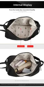 Vue détaillée du compartiment principal de grande capacité et de la poche zippée du sac