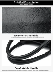Détail de la texture en cuir noir et surpiqûres précises sur la poignée