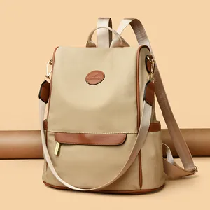 Women Anti Theft Backpack Large Capacity Waterproof Nylon Synthetic Leather Vintage School Bag Travel Rucksack Casual Bag