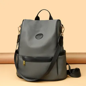 British style water-repellent kangaroo backpack with leather trim and large capacity