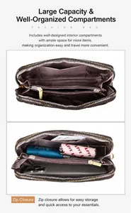 Detailed interior of a patent leather floral wallet with multiple compartments and zipper