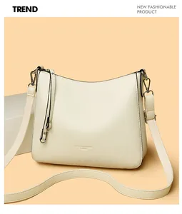 Detailed close-up of cream white lychee pattern leather and the embossed fashion logo