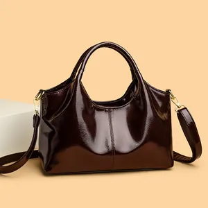 Elegante Glänzende Lackleder Handtasche Für Damen Verbundrindleder Tote Bag Mit Abnehmbarem Schultergurt Gold Hardware Griff Tasche