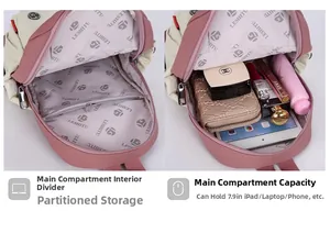 Internal compartments of the two-tone backpack showing storage for 7.9-inch iPad