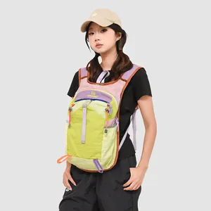 Sac à dos de randonnée extérieur multicolore en nylon léger avec design vert fluo et rose