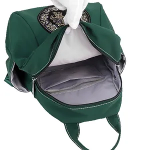 Mochila de nylon verde oscuro resistente al agua con elefante de diamantes y bolsillos internos
