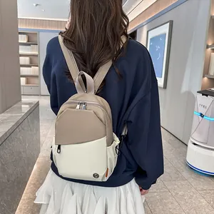 Contrast color lightweight backpack in khaki and beige for daily commute travel