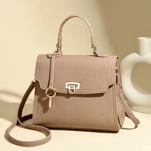 Damen Echtleder Handtasche Litschimuster Umhängetasche Gold Verschluss Henkeltasche Schultertasche Mode Pendler Tasche