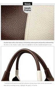 Macro detail of litchi texture leather and reinforced round handle on a tote bag