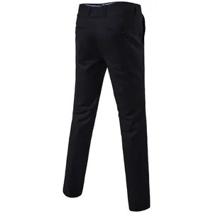 Men's slim fit black business trousers back view with classic rear button pockets