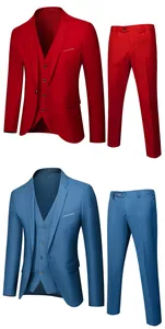Detail van slim fit herenkostuum in rood en blauw voor zakelijke en formele kleding