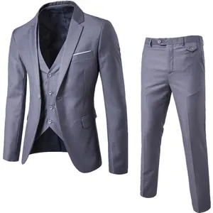 Heren slim fit 3-delig zakelijk pak in marineblauw met blazer, gilet en pantalon