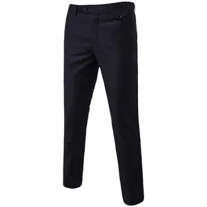 Men's slim-fit black casual trousers with front button and side pocket detail
