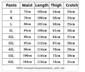 Tabella taglie dettagliata per pantaloni da abito slim da uomo dalla S alla 6XL