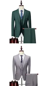 Detailed view of classic three-piece men suit featuring notch lapel and single-breasted jacket