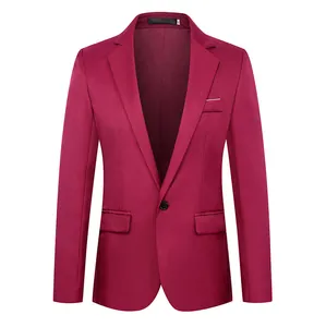 Detailed view of wine red slim fit blazer with notch lapel and white trimmed chest pocket