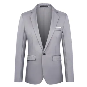 Slim fit men's casual grey blazer jacket with single button and classic notch lapel