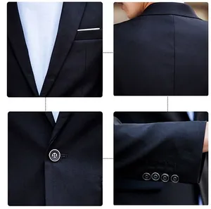 Detail view of black business suit showing lapels, back tailoring and cuff buttons