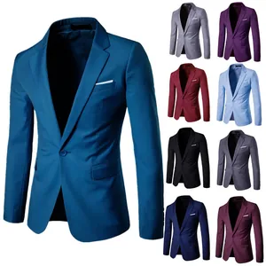 Men's Slim Fit Blazer Jacket Polyester Single Button Notched Lapel Solid Color Business Casual Sport Coat For Wedding Party