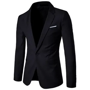 Men's slim fit casual black blazer with notched lapel and white pocket detail
