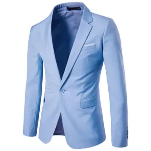 Professional men's slim fit casual business blazer jacket in solid light blue color