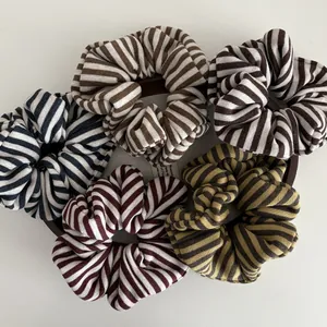 Minimalist Knitted Fabric Striped Scrunchies Contrast Color Elastic Hair Ties Ponytail Holder Women Daily Hair Accessories