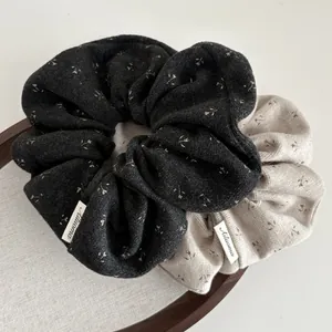 Chouchous en Tricot Style Coréen Imprimé Floral Grand Élastique à Cheveux en Tissu Doux Accessoires de Coiffure pour Femmes