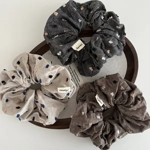 Vintage Maillard Style Polka Dot Scrunchie For Women Large Fabric Cotton Linen Feel Hair Tie Ponytail Holder Fashion Hair Accessories