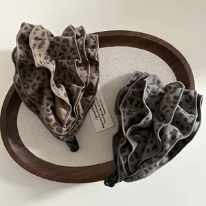 Leopardenmuster Plissiert Gewebe Bananenspange Für Damen Große Elegante Rüschen Vertikal Pferdeschwanz Haarschmuck