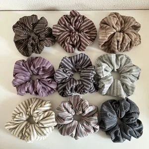 Women Preppy Style Striped Knitted Fabric Scrunchie High Elastic Large Hair Tie Oversized Ponytail Holder Casual Hair Accessories