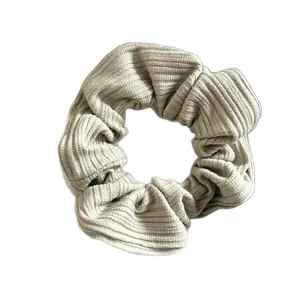 Chouchou élégant beige à rayures pour femmes en tissu côtelé de qualité supérieure