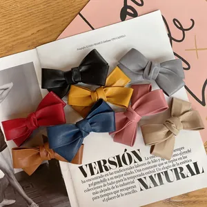 Korean Style PU Leather Bow Hair Clip Elegant Vintage Duckbill Clip Fashion Hair Accessories For Women Daily Headwear
