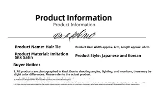Detailed product card showing 2cm wide faux silk satin hair scrunchie specifications