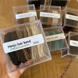5pcs high elasticity hair bands set in transparent acrylic box with earthy neutral tones